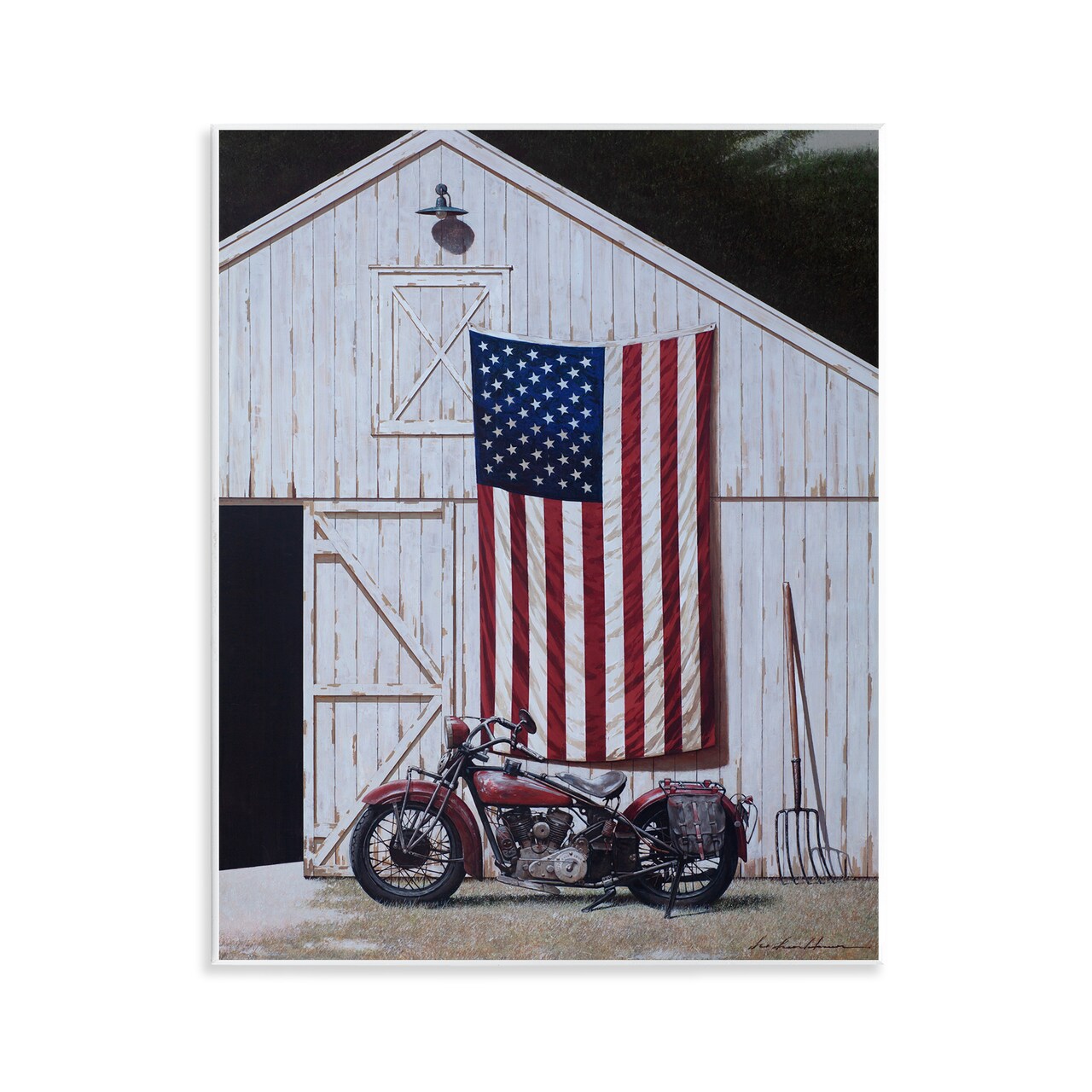 Stupell Industries American Flag & Motorcycle Wall Plaque By Zhen-Huan Lu